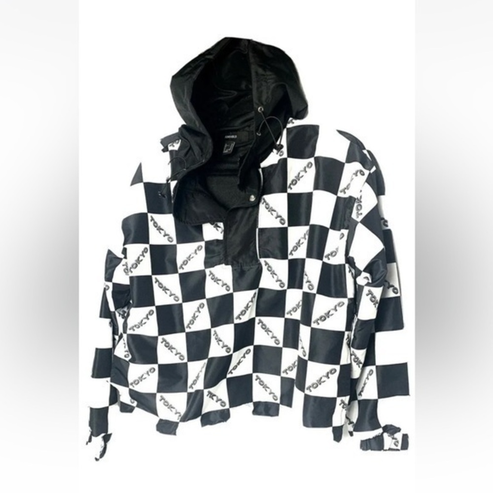 FOREVER 21 Women Tokyo Hooded Pullover Winbreaker Black/White Size Small